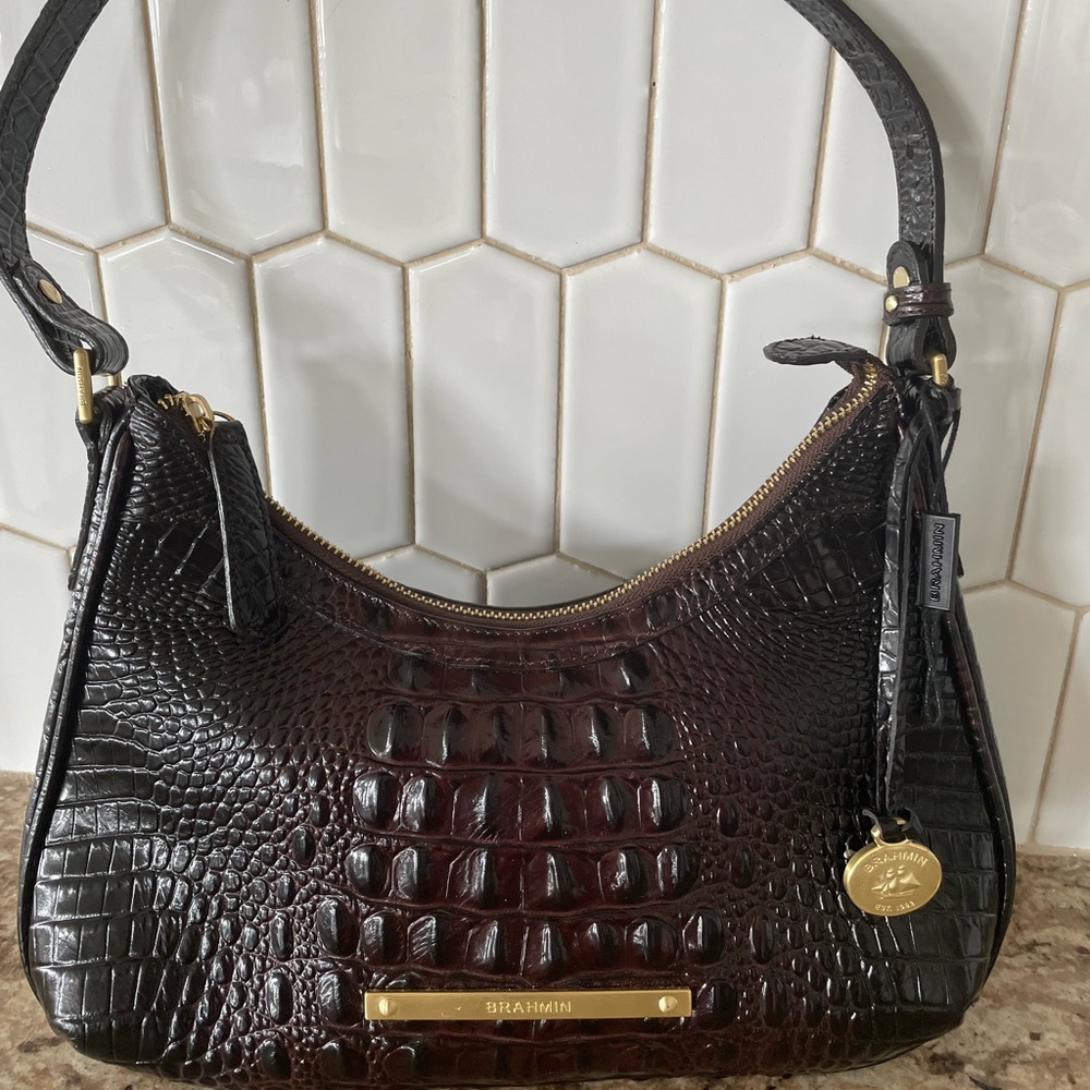 Beautiful BRAHMIN CHOCOLATE Leather Shoulder,NEW
